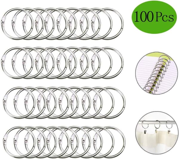 Bogringe, ringbindsringe, 100 stk. metalringe notesblok nøgleringe hængselringe til album scrapbøger metalbruser (25 mm)