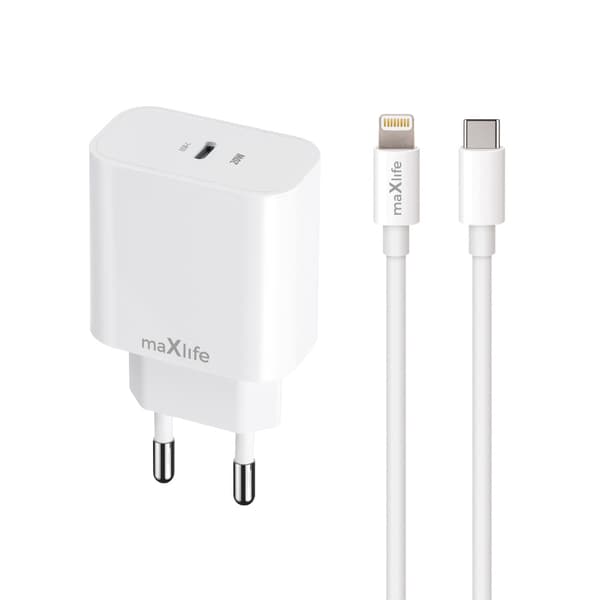 iPhone hurtigoplader 20W + opladningskabel med USB-C til Lightning