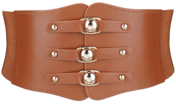 Elastisk damebælte til kjoler Vintage elastisk bredt taljebælte PU læder korset taljebælte (lysebrun (farve))