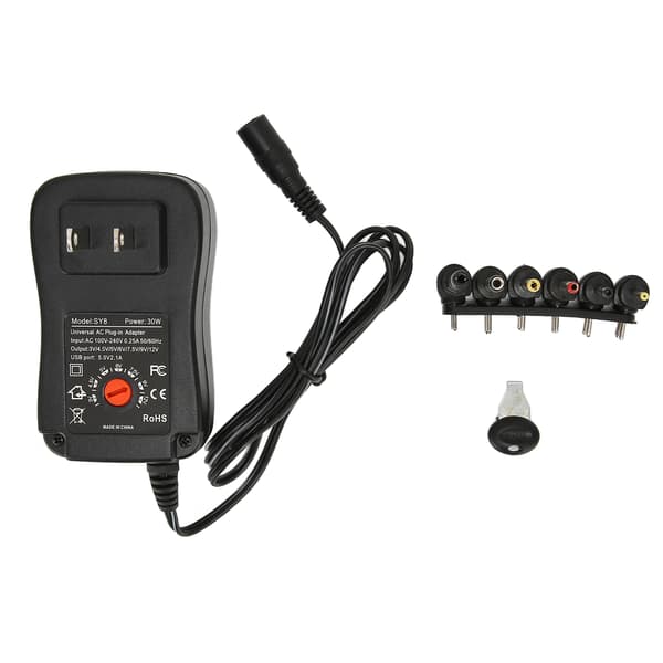 Multifunktionel 30W universel strømadapter med USB-port justerbar spænding strømadapter 100‑240V US-stik