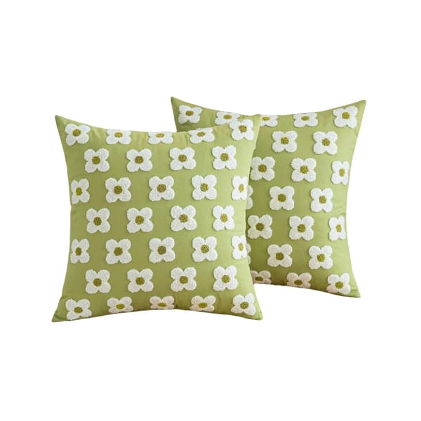 Decorative Daisy and Sunflower Embossed Pattern Throw Pillow Covers 2 Pack 45 x 45 cm Sage Green