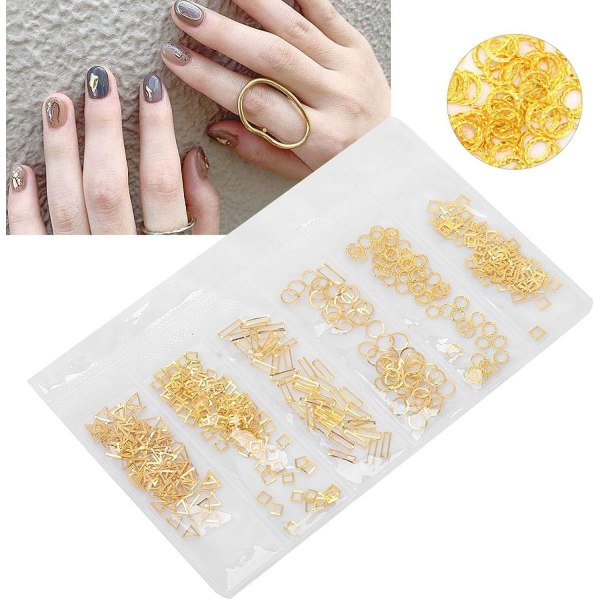 3Typer guldpläterade nagelpaletter ihålig blandad form DIY nageldekoration för nagelsalong(30 Peach Heart Horse Eyes) 29 triangle square round