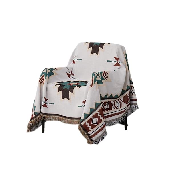 Sommerteppe boho bomull, koselig vendbart teppe, beige