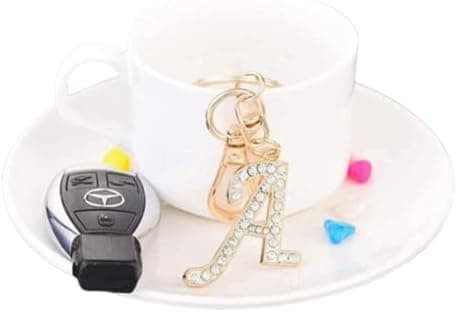 Gold Plated Alloy Keychain with Crystal Rhinestone Alphabet E E