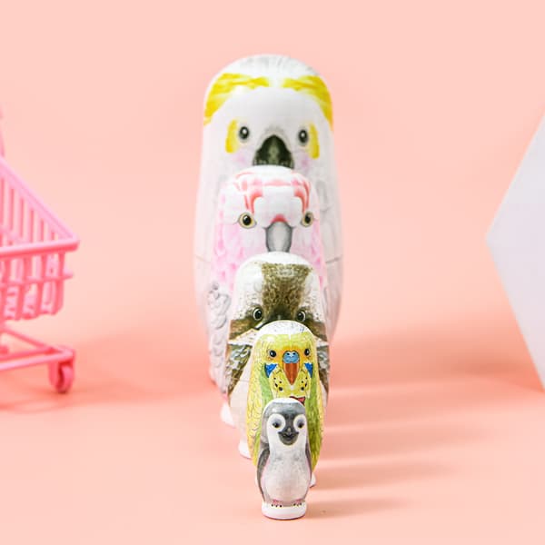 Rysk matryoshka 5-lagers tecknad uggla träleksak