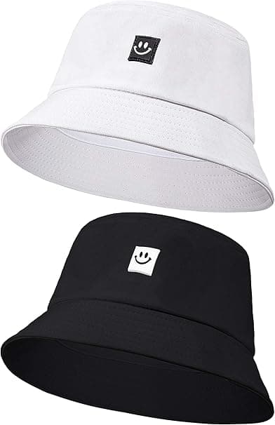 2 dele bøllehatte med smiley, foldbare solhatte til stranden, fiskehatte til børn