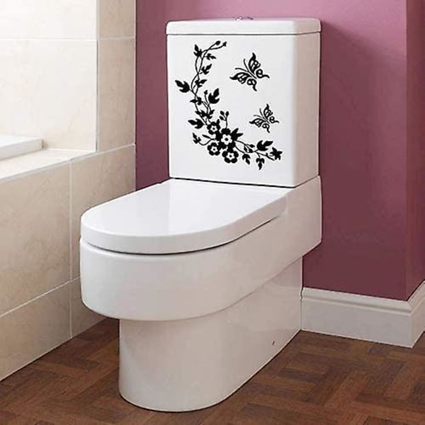 Diy Butterfly Flower Bathroom Wall Stickers Decorative Toilet Sticker Reliable Quality Durability(musta)