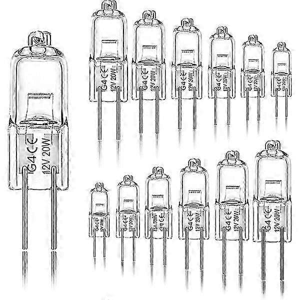 12-pack G4 20w 12v 2800k 2-stifts halogenlampa för huv, kök, vardagsrum, sovrum