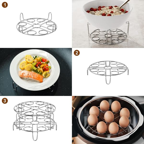 Æggekoger i rustfrit stål - Stabelbar rist til 6/8 Quart trykkoger, koger 18 æg, Instant Pot tilbehør (2-pak)