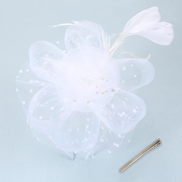 Hvid - Hat, bandana og tekandeholder med blomster og netribbe