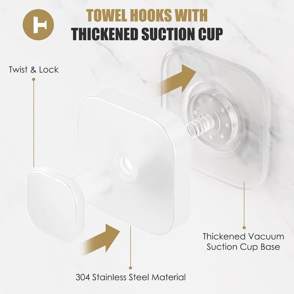 Suction Cup Shower Hooks, 4-pack White, Strong for Bathroom, Glass Window, Hanging Towels and Robes