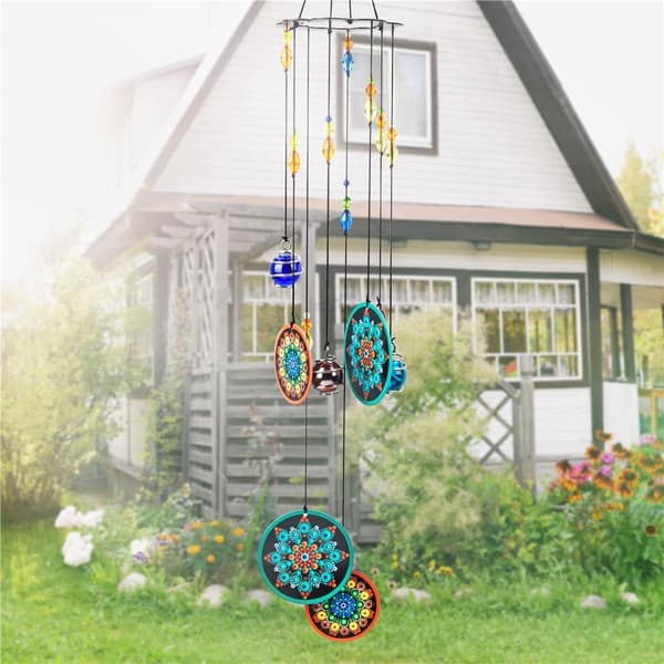 Mandala vindklokker utendørs med melodi dyp tone, Chakra Crystal