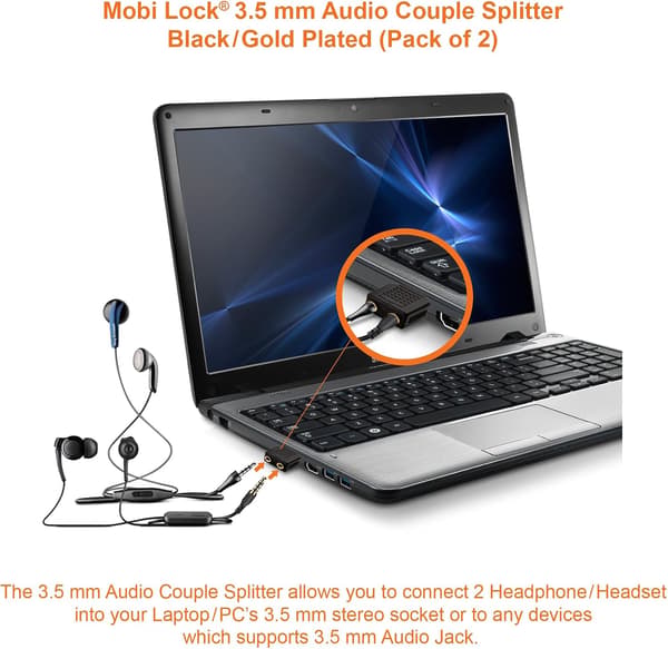 Hovedtelefondeler Y-splitter og han-lydstik til 2 hunstik til iPhone, iPod, iPad og andre Apple-lydenheder 3,5 mm deler (2-pak) Sort