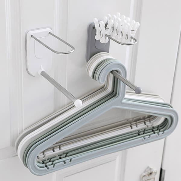 Wall Mounted Clothes Hanger Organizer 2-Layer Stainless Steel Self-Adhesive Storage Holder Stacker White White