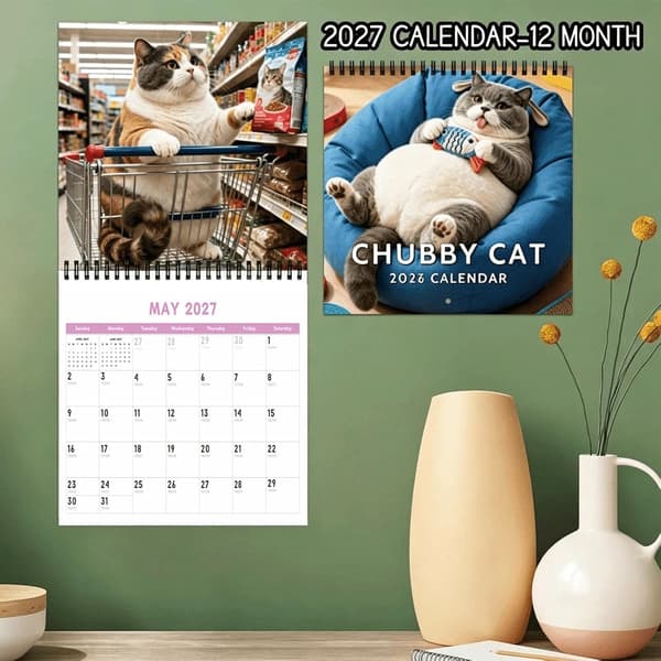 kalender katter 2027, januar til desember, katteprint -