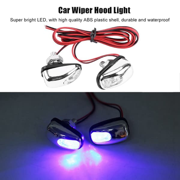 Pair Car LED Light Wiper Hood Windshield Water Spray Nozzle Washer Lamp 12V