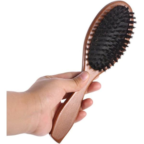 Natural Boar Bristle Hair Brush, Anti-Static Scalp Massage Comb, Oval Shape, Beech Wood Handle