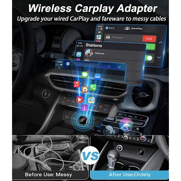 2025 Seneste Model 2025 Opgraderet Trådløs CarPlay-adapter & Android Auto-adapter, Mini & Stabil Trådløs CarPlay-dongle til iOS 10 Android 11[...