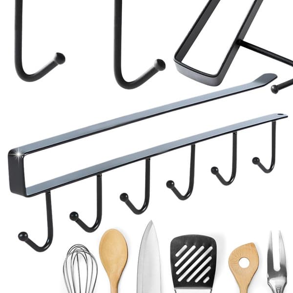 Black metal kitchen hanger with 6 hooks for kitchen utensils