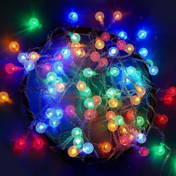 Solcellelyskjeder, 60 LED 11M Fargede Krystallkuler Lys, 8 Moduser