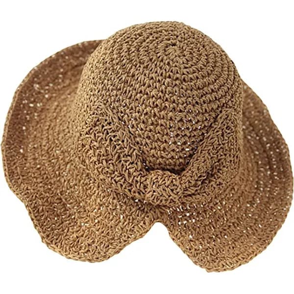 Stråhatt dame strand solhatt Sammenleggbar sommerhatt med bred brem