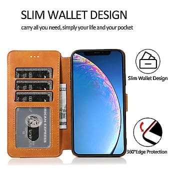 Nahkakotelo vasikannahan tekstuurilla iPhone 12 / 12 Prolle (khaki)