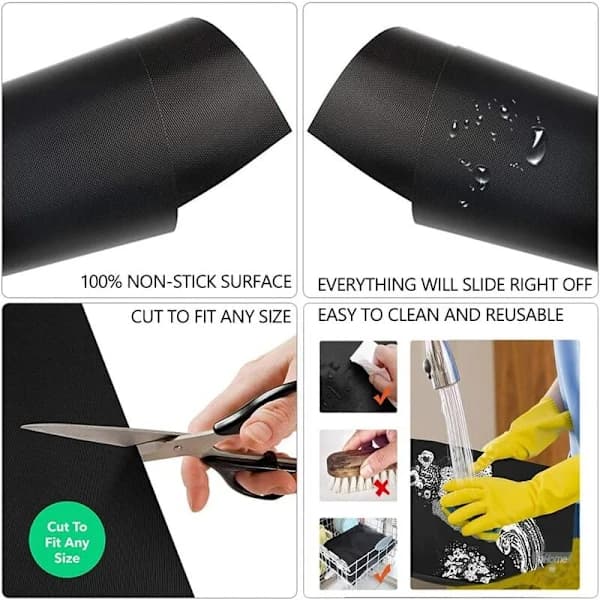 BBQ Grillmåtter 12-pak, genanvendelige non-stick PTFE glasfiber bageplader til grillning og madlavning, sort