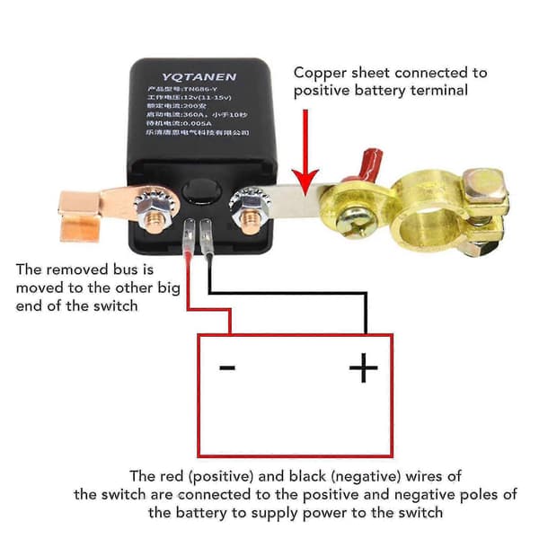 Remote Battery Disconnect, DC 12V Car Cut Off Switch, Anti-Theft, Main Power Switch with Remote Control Copper Terminal for Car (12V200A)-Xi