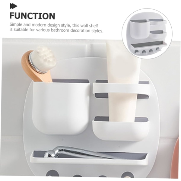 Wall Shelf Bathroom Multifunctional Organizer 3 Compartments Tray Hooks White