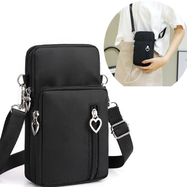 Skuldertaske til mobiltelefon - Pung, Håndtaske, Clutch - sort