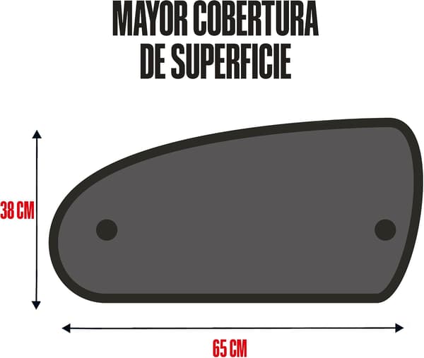 To sorte, tre-lags, mikroperforerede, foldbare solskærme til sideruder, 65 x 38 cm. 100 % premium polyester.