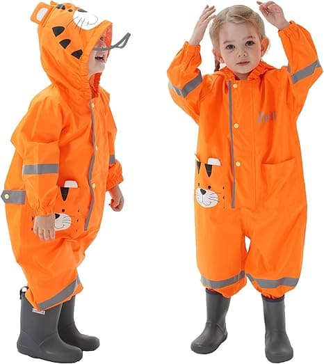 Pöls Regndress Barn Vanntett Overall for Gutter og Jenter Hel Regnfrakk med hette Lett Dyremønster S(S)