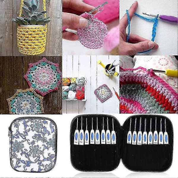 Hæklenålesæt 16 dele med bærbart etui til DIY håndstrikkekunst for elskere (blå)
