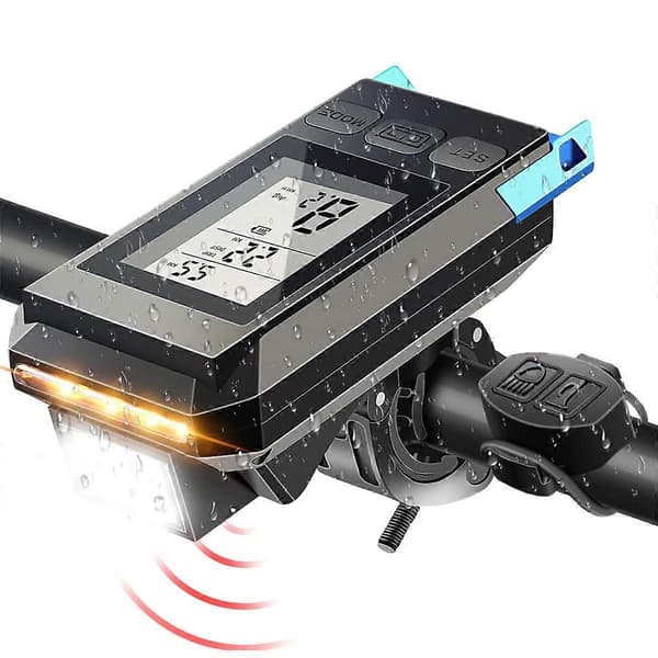 4-i-1 cykellygte med LCD-display speedometer og horn USB genopladelig cykelcomputer til O