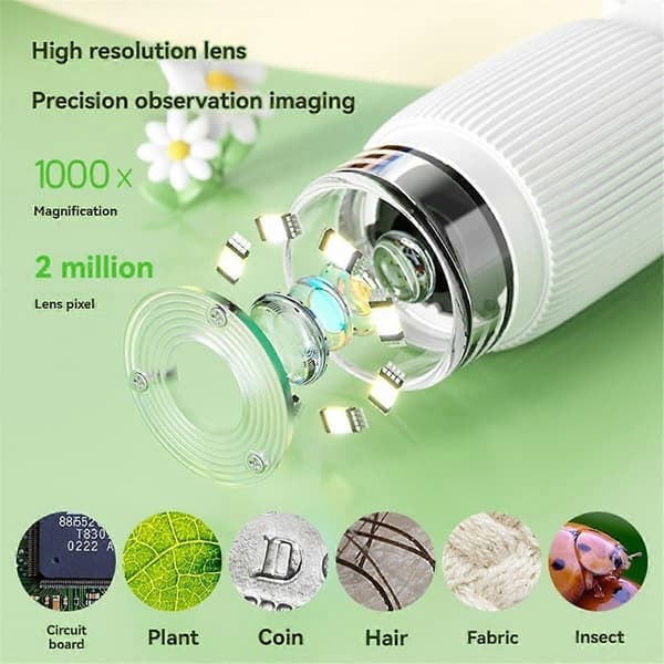 1000X Kids Optical Microscope Mini Magnifier with 8 LED Lights Mini Digital Microscope for Education
