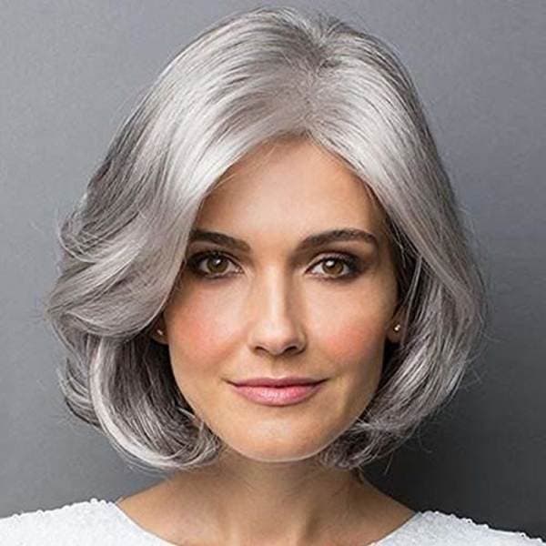 Short, natural grey wig, adjustable curls, with a comfortable inner net, suitable for daily use, especially for older women.