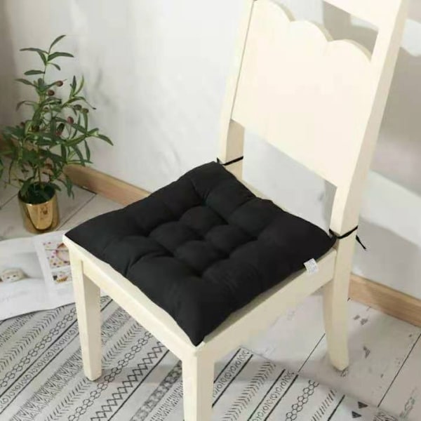 4-delt bløde stolehynder, stolehynder med bånd, stolehynder til haveterrasse køkken spisestue (40x40cm) sort-KK-