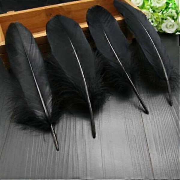 50x 15-20cm Keinotekoiset Suuret Hanhenhöyhenet DIY Taide Käsintehdyt Höyhentyöt Koriste Black