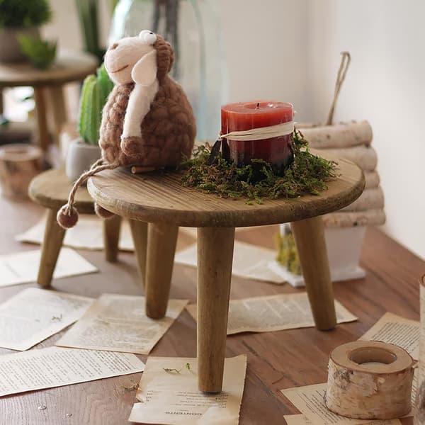 Mini Rund Træskammel Kort Træskammel til Planter Mini Træskammel Display til Hjemme Terrasse