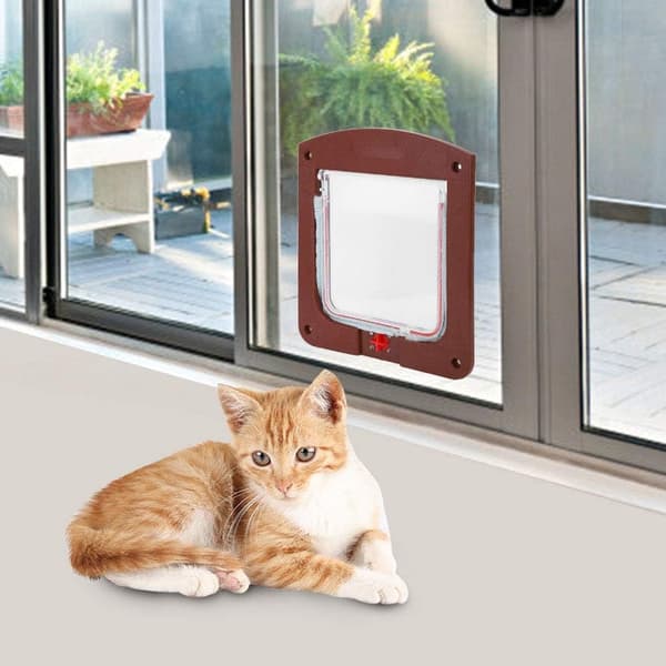 Kæledyrsklap til katte og hunde, hunde- og katteklap med styrbar kontakt, Kaffe 20×20×3cm