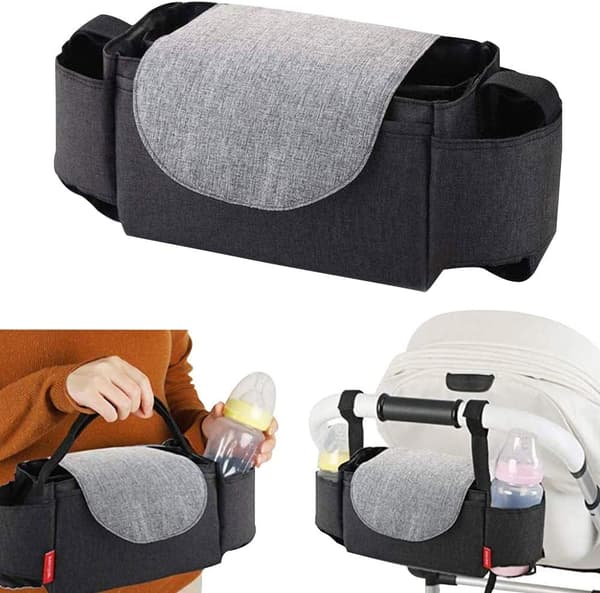 (Sort) Baby Buggy Organizer Baby Klapvogn Barnevogn Kopholder Tasker