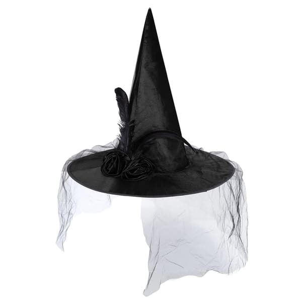 Heksehat til kvinder, Halloweenhat med slør, tilbehør til voksne heksekostumer, fest