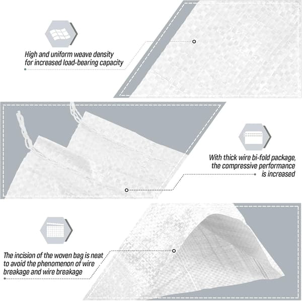 20 st Sandsäckar 55 × 90cm Kraftiga Vävda Grussäckar Kraftiga Sandsäckar, Byggare för Trädgårdsavfall Flood Protection(Vit)