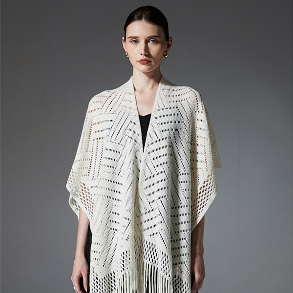 Elegant Knitted Shawl - White, Lightweight and Versatile 301