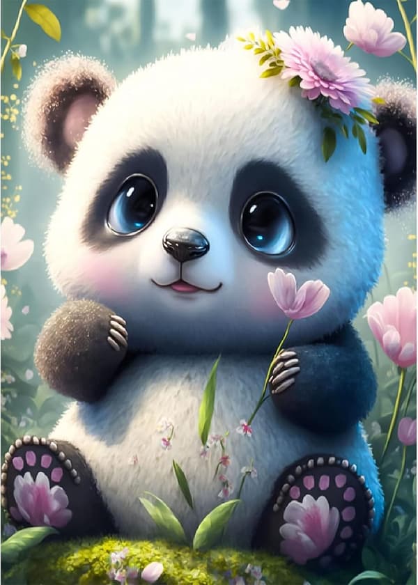 Søt Panda, 5D Diamantmaling Voksen Dyr, Diamantmaling Se