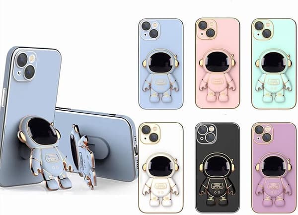 Astronaut Stand Protective Case, Adorable 3D Astronaut Stand Cartoon Soft TPU Plated Bumper Case for iPhone 13 Mini - Green Green iPhone13Mini