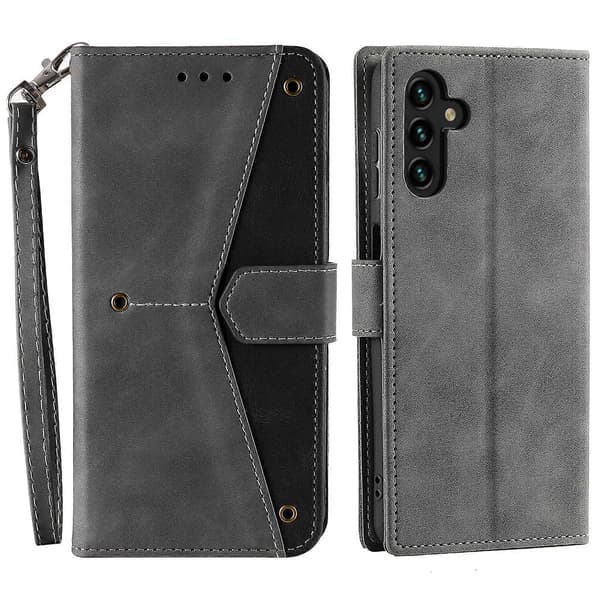 Samsung Galaxy A17 5G Läderplånboksfodral med skarvsömmar och handledsrem_yux Grå Grey