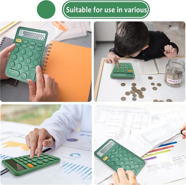 Standard Calculator 12 Digits, Desktop Large Display and Buttons, Calculator with Large LCD Display, Automatic Sleep Mode, with Battery, Green
