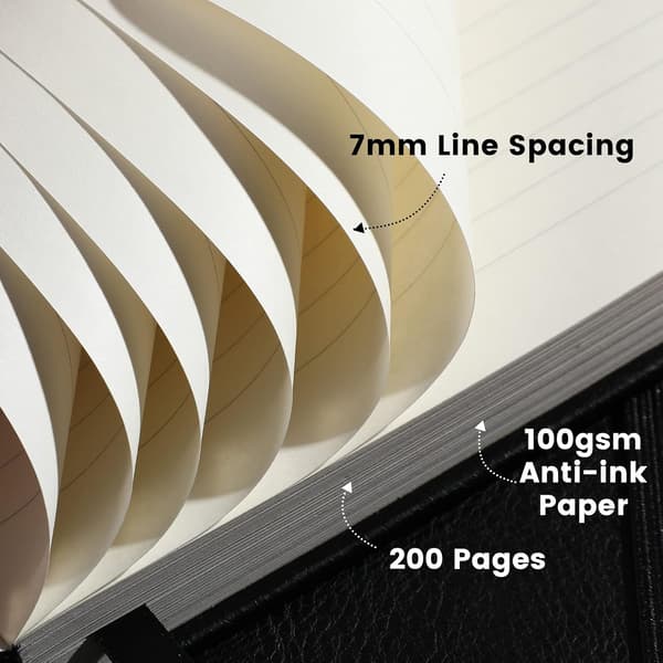 Notebook, A5 Notebook with Premium Paper, 200 Pages Writing Book A5 Notebook, Faux Leather Classic Hardcover, Black