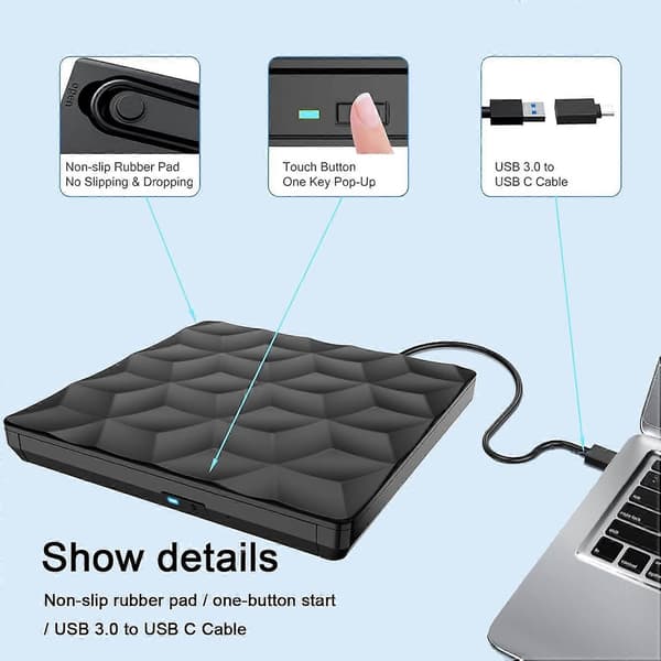 Compact External Blu-ray Drive with Broad Operating System Compatibility, High-Speed USB 3.0 for Fast Data Transfer, High-Performance Blu-ray Reading